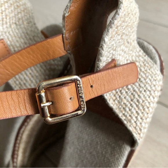 Tory Burch Macy Wedge Platform Espadrille Linen Beige Sandals Women’s Size 6.5 - Picture 2 of 9